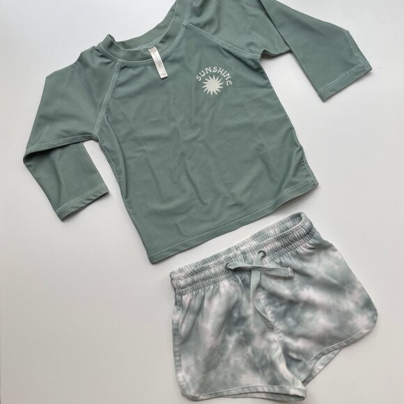 Rylee + Cru Boys Retro Swim Trunk and Rashguard Set
